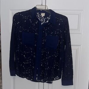 Pleione Navy Lace Button Down Shirt